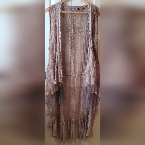 Oragami Lace Duster Vest with High-Low Hem M - Picture 3 of 12